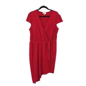 Modcloth by Fervour Red Cap Sleeve V Neck Jersey Knit Midi Dress Size 1X